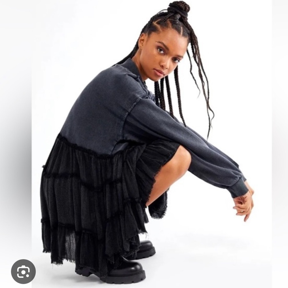 We The Free Black Ruffle Sweatshirt